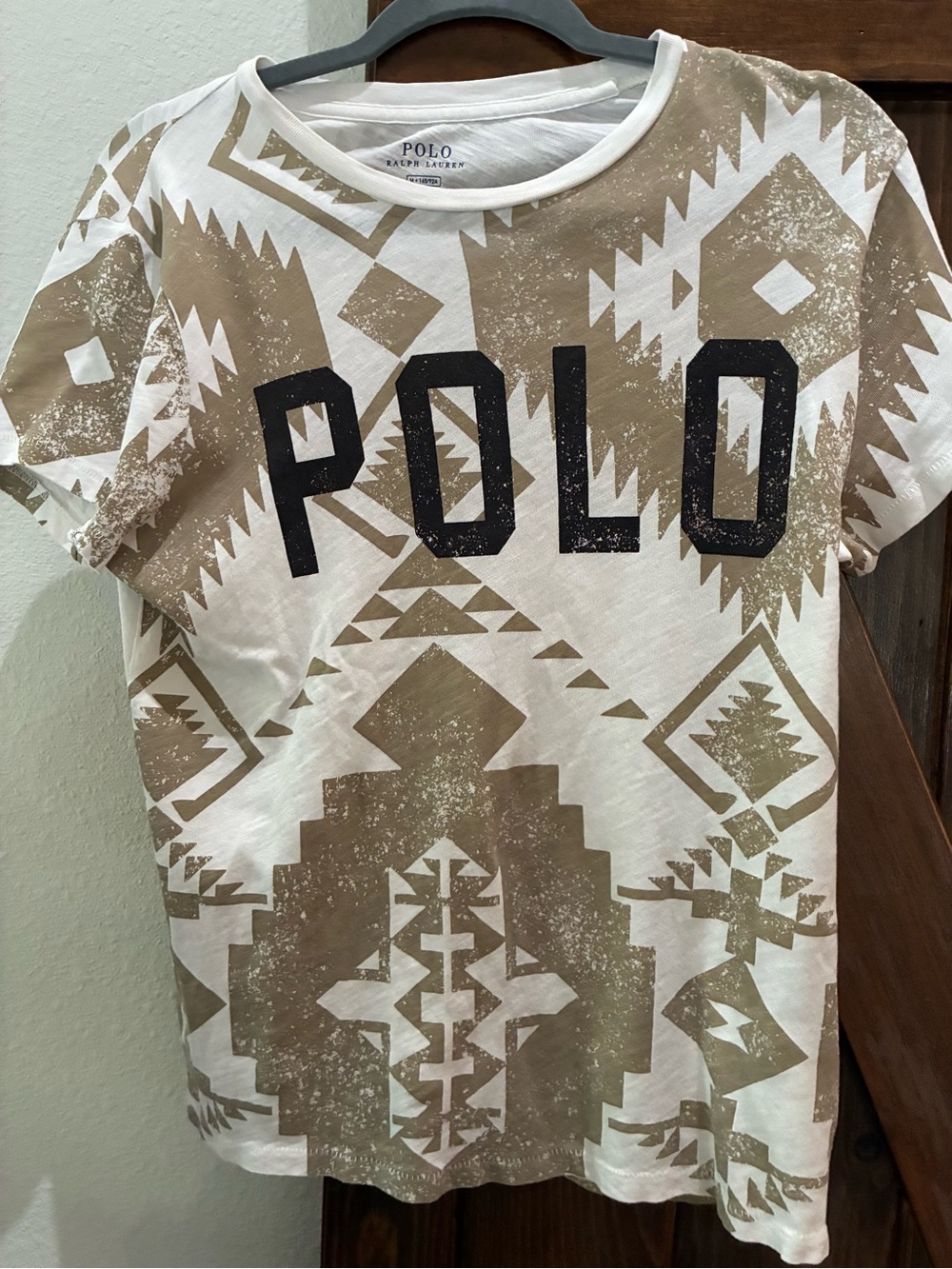 Polo by Ralph Lauren White and Tan Graphic Short Sleeve Tee